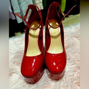 Red chunky baby doll heels